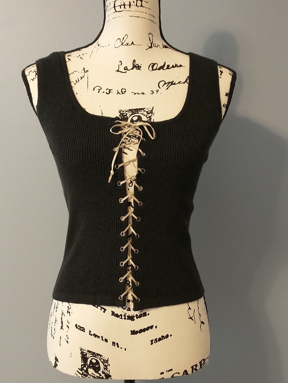 J.J. Basics Lace-Up Rib Knit Top